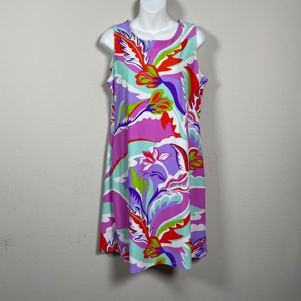 Jude Connally Shift Dress Womens L Purple Floral Sleeveless Tropical Resort